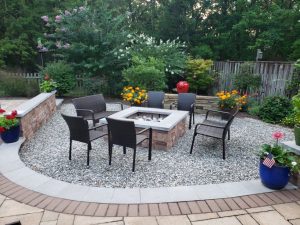 stone and pebble firepit custom hardscaping by A Stone's Throw